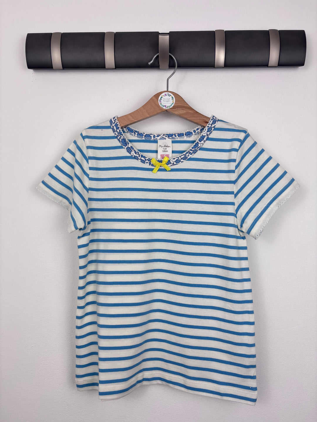 Mini Boden Striped Tee with Bow Detail 7–8 Years-Tops-Second Snuggle Preloved