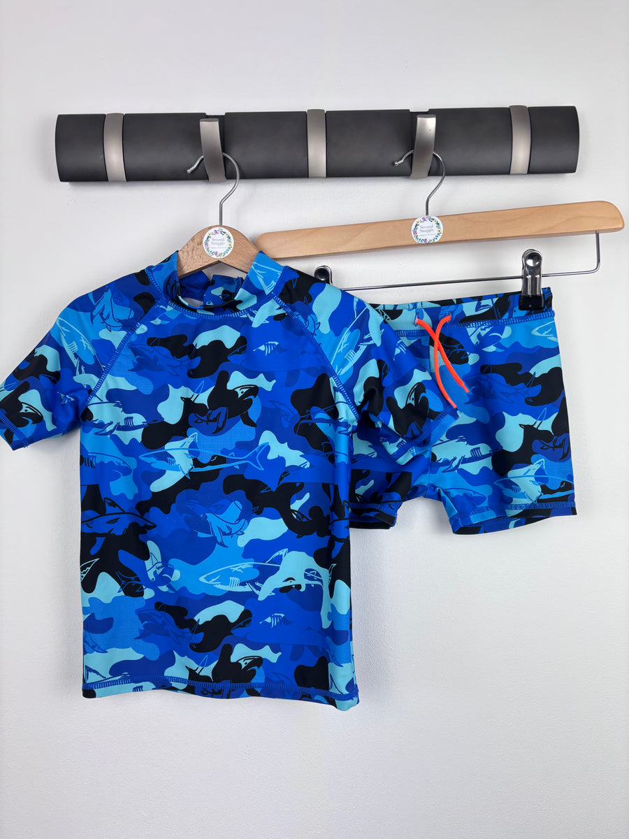 Next Shark Rash Vest & Swim Shorts Set 3–4 Years-Swimming-Second Snuggle Preloved