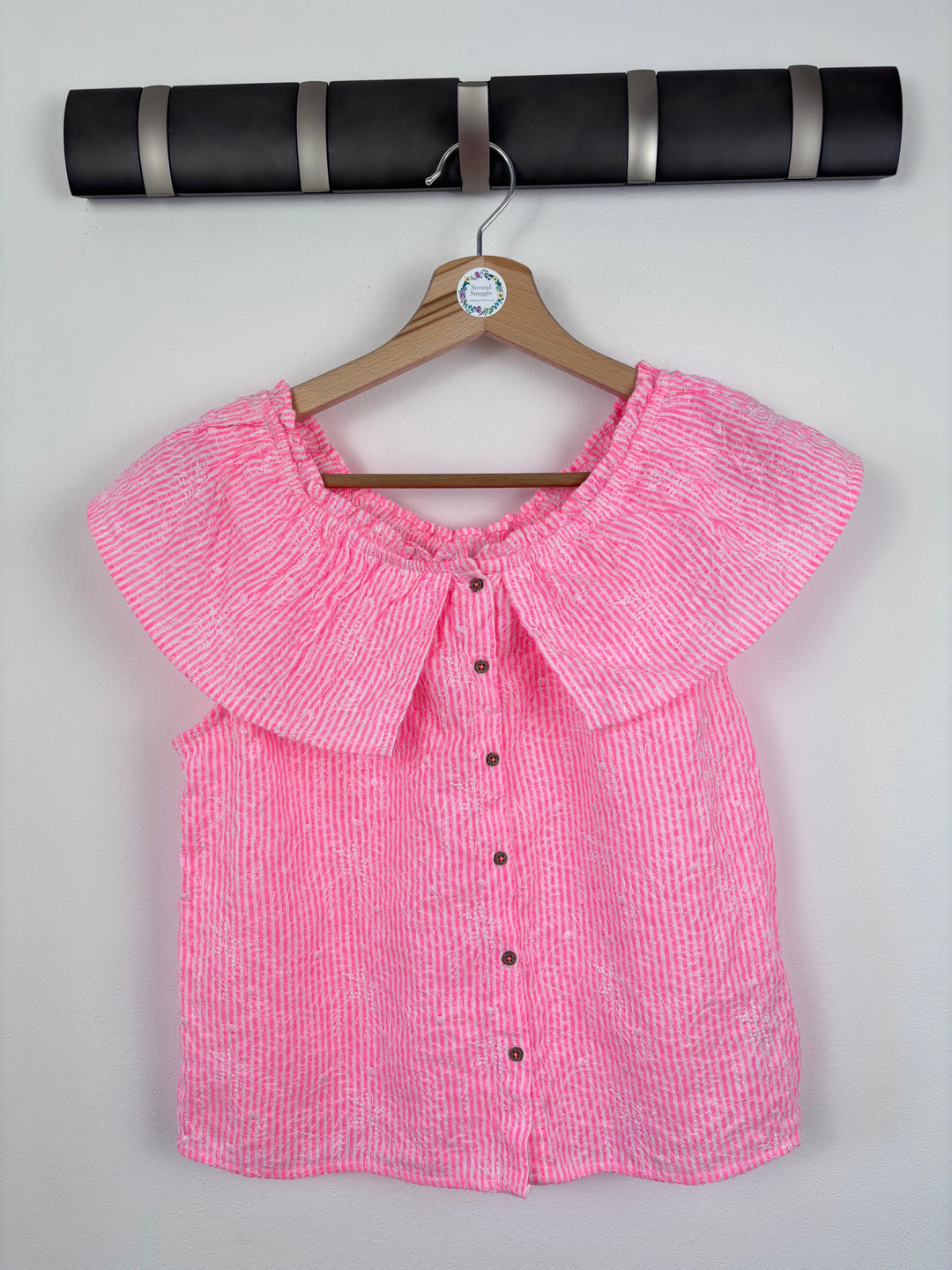 M&S Pink and White Stripe Off Shoulder Top 11-12 Years-Tops-Second Snuggle Preloved