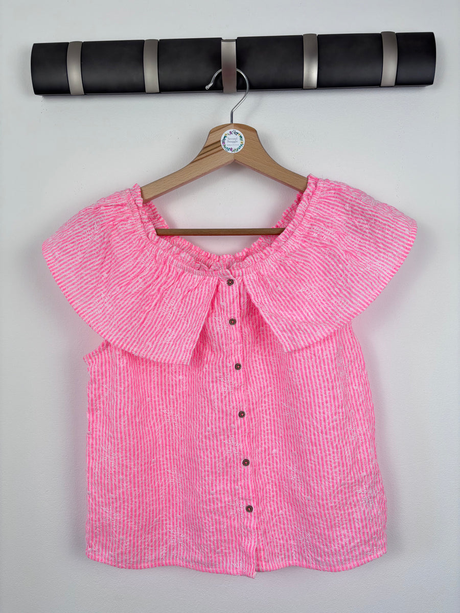 M&S Pink and White Stripe Off Shoulder Top 11-12 Years-Tops-Second Snuggle Preloved