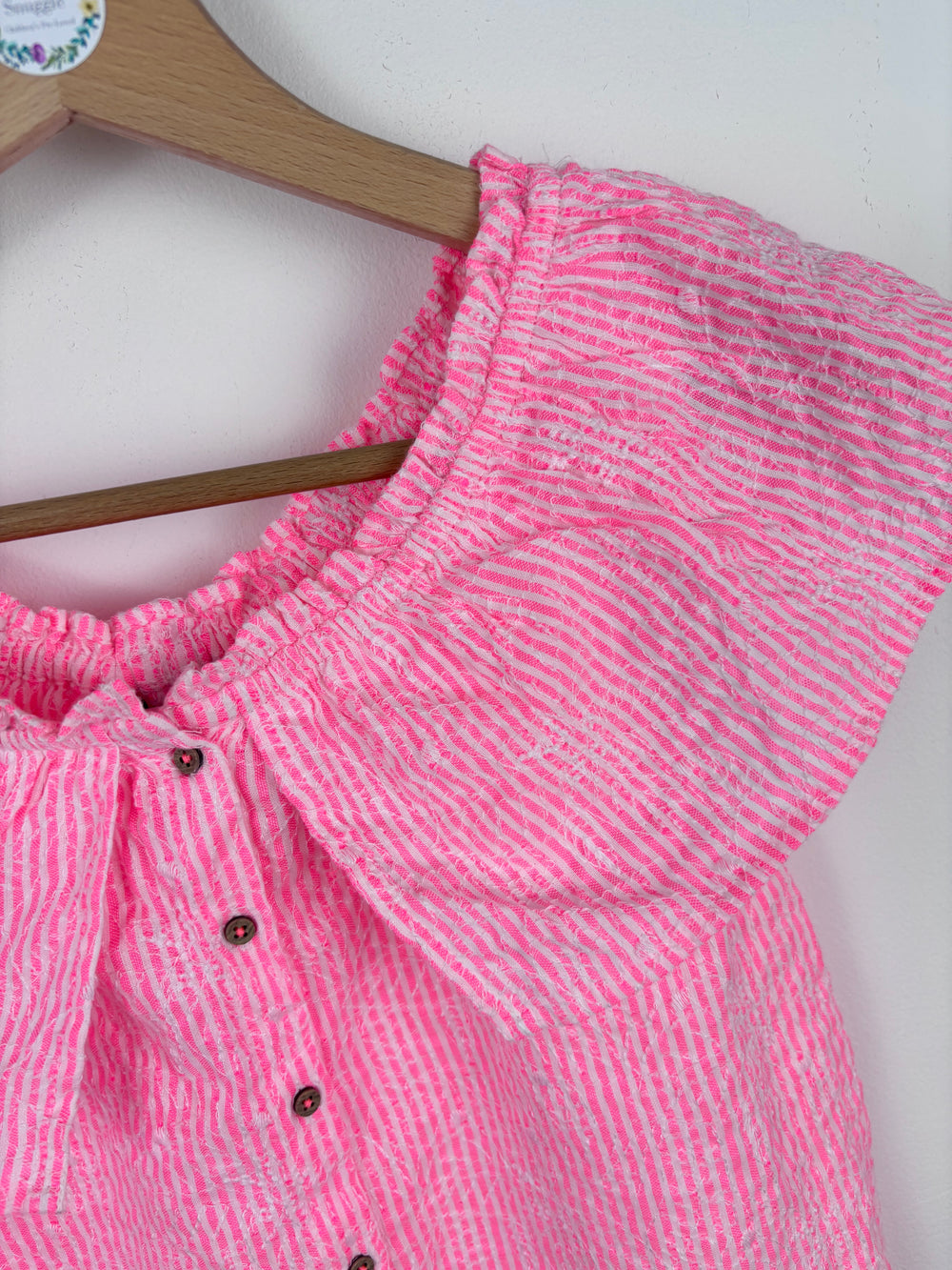 M&S Pink and White Stripe Off Shoulder Top 11-12 Years-Tops-Second Snuggle Preloved