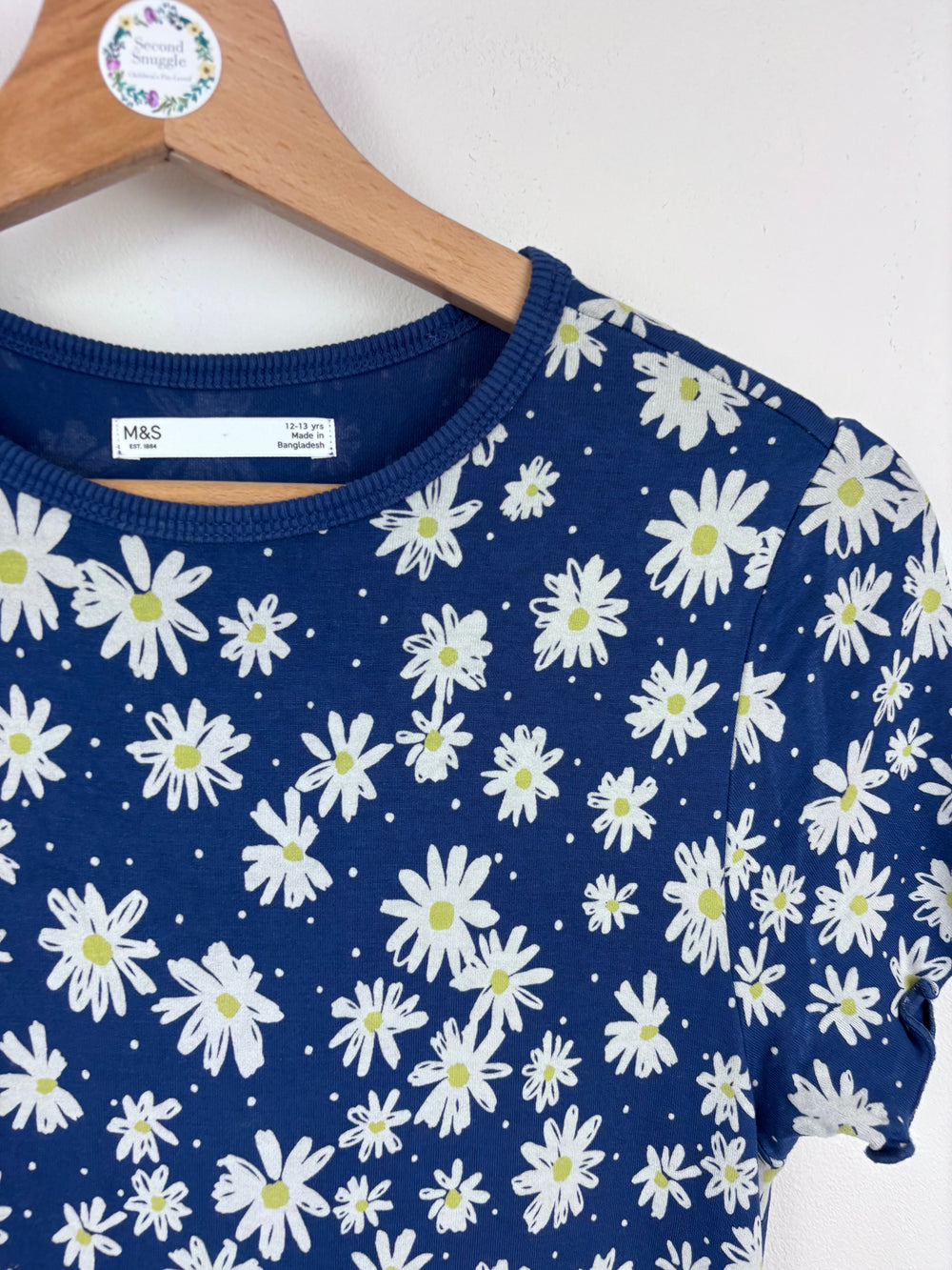 M&S Navy Daisy Print Jersey Dress 12-13 Years-Dresses-Second Snuggle Preloved