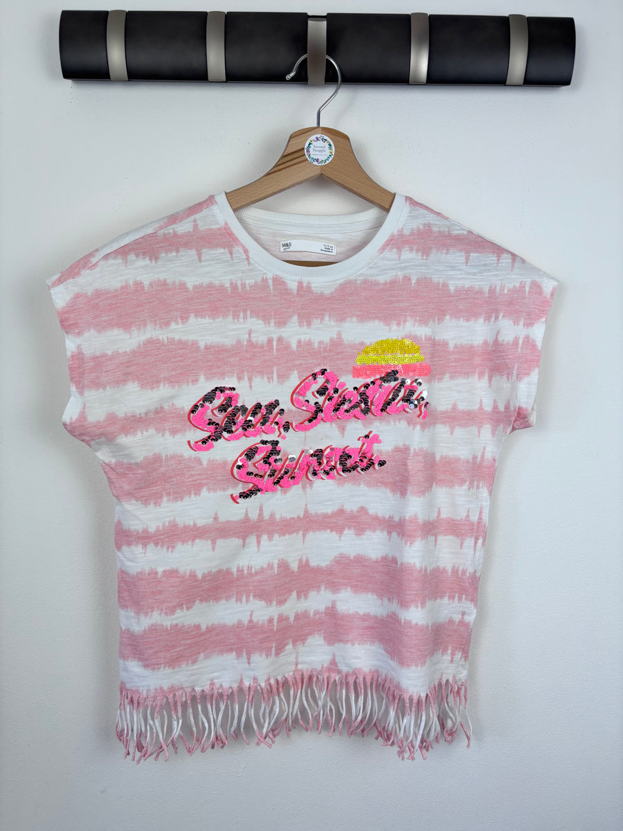 M&S Pink Sequin Summer Spirit T-Shirt 12-13 Years-Tops-Second Snuggle Preloved