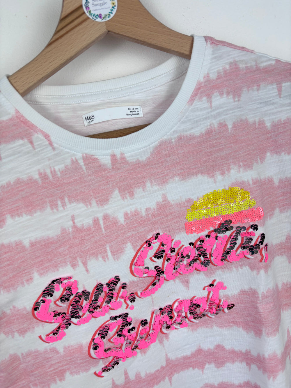 M&S Pink Sequin Summer Spirit T-Shirt 12-13 Years-Tops-Second Snuggle Preloved