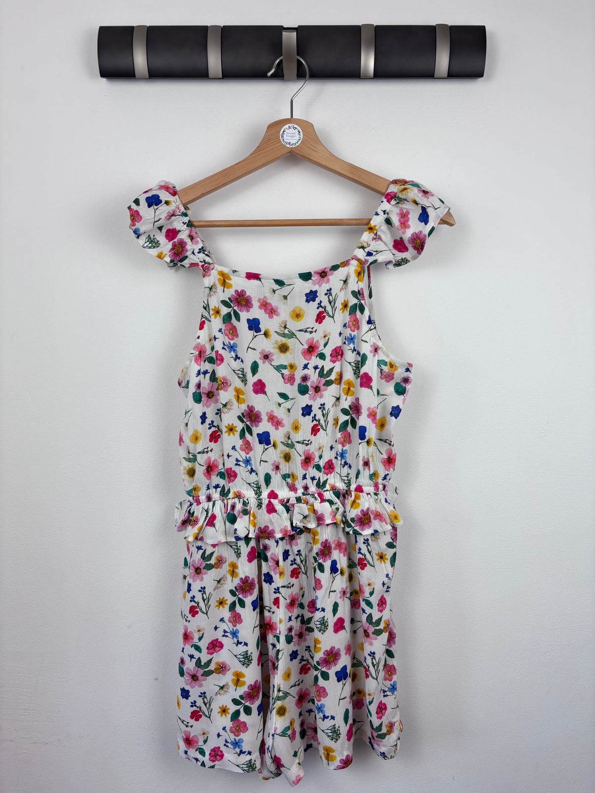 M&S White Floral Ruffle Playsuit 13-14 Years-Play Suits-Second Snuggle Preloved