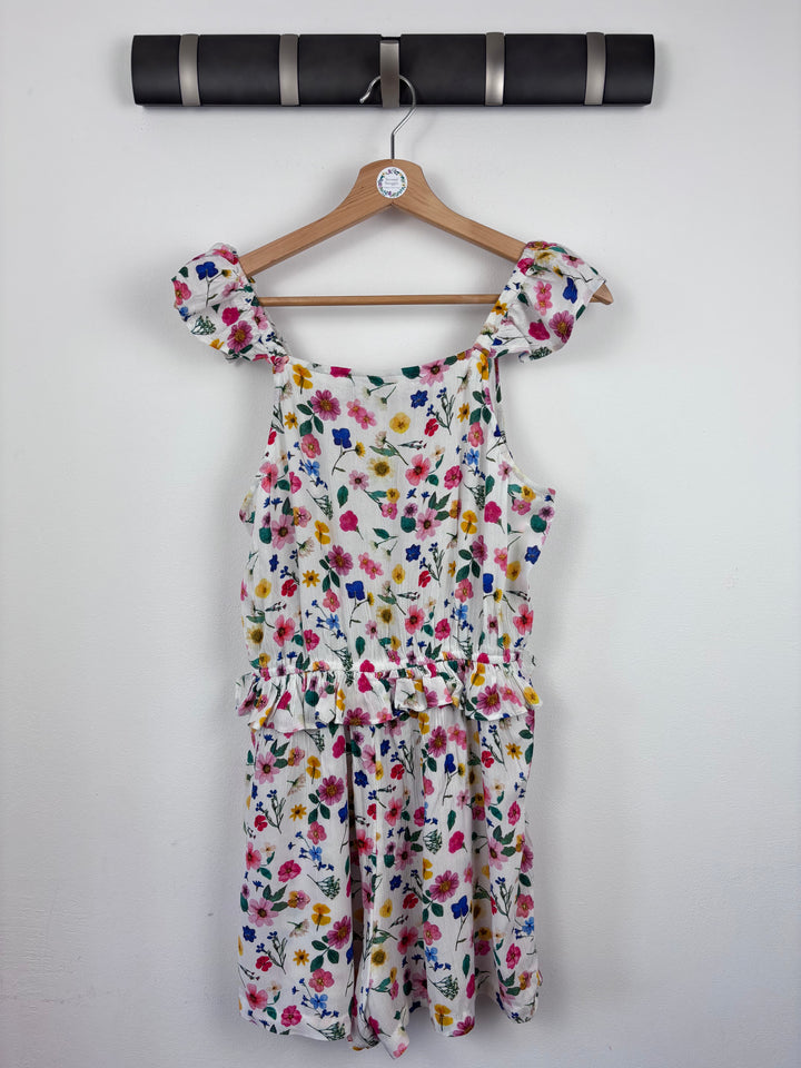 M&S White Floral Ruffle Playsuit 13-14 Years-Play Suits-Second Snuggle Preloved