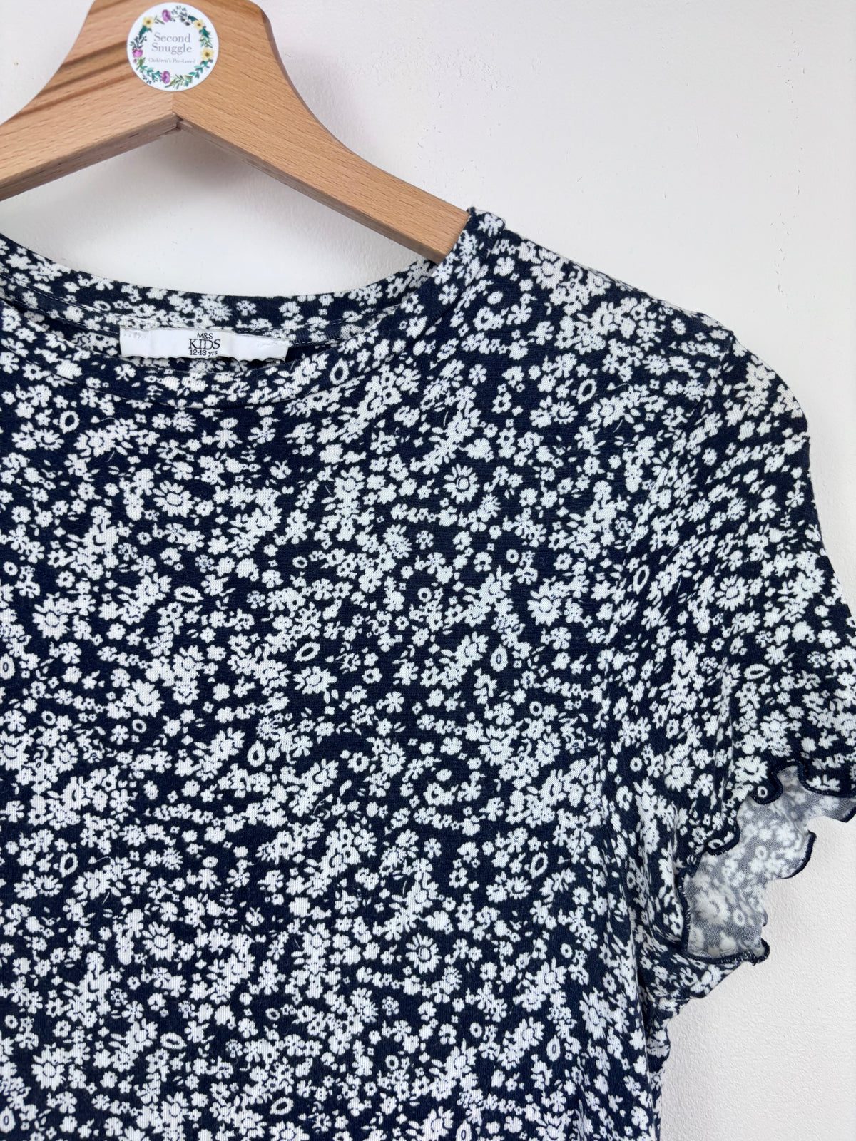 M&S Navy Floral Stretch Dress 12-13 Years-Dresses-Second Snuggle Preloved