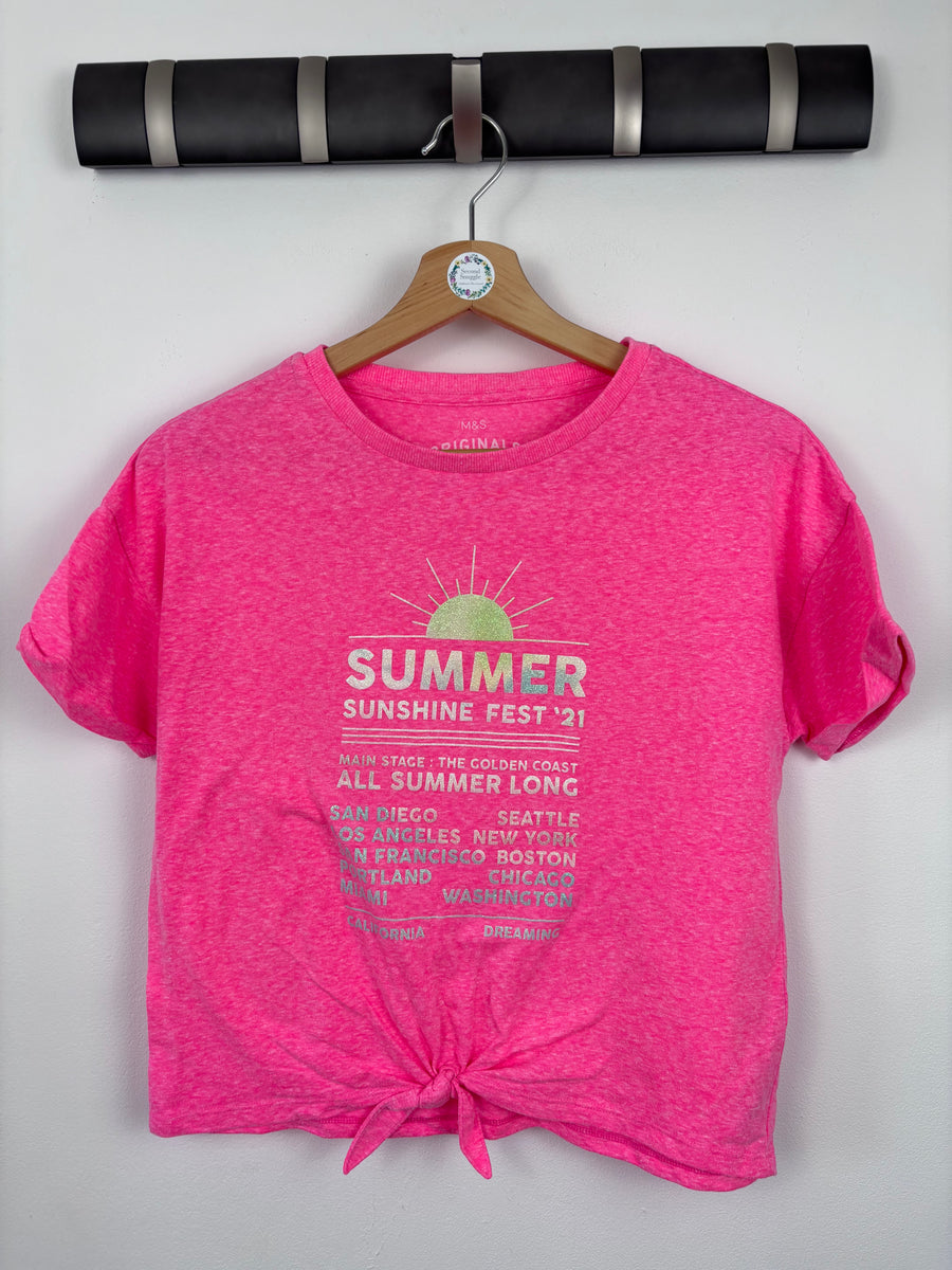 M&S Pink Tie Front Summer T-Shirt 12-13 Years-Tops-Second Snuggle Preloved