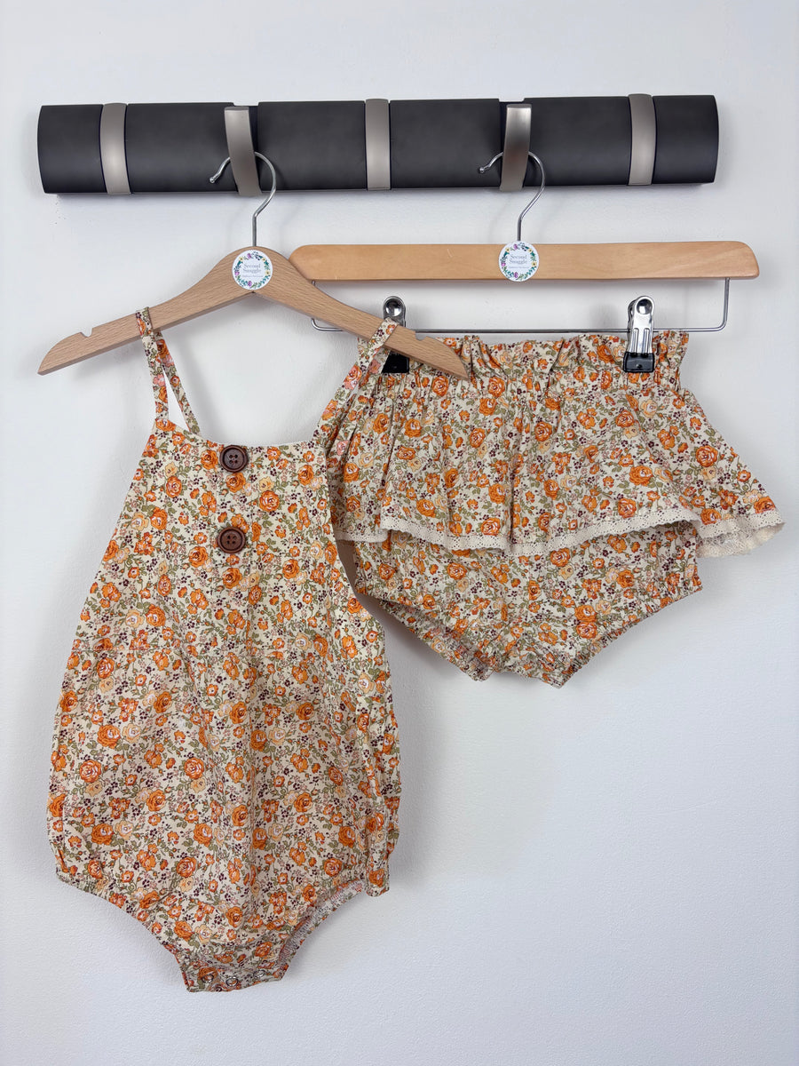 Dolly Wears Floral Strappy Romper And Ruffle Bloomers Set 3-4 Years-Rompers-Second Snuggle Preloved