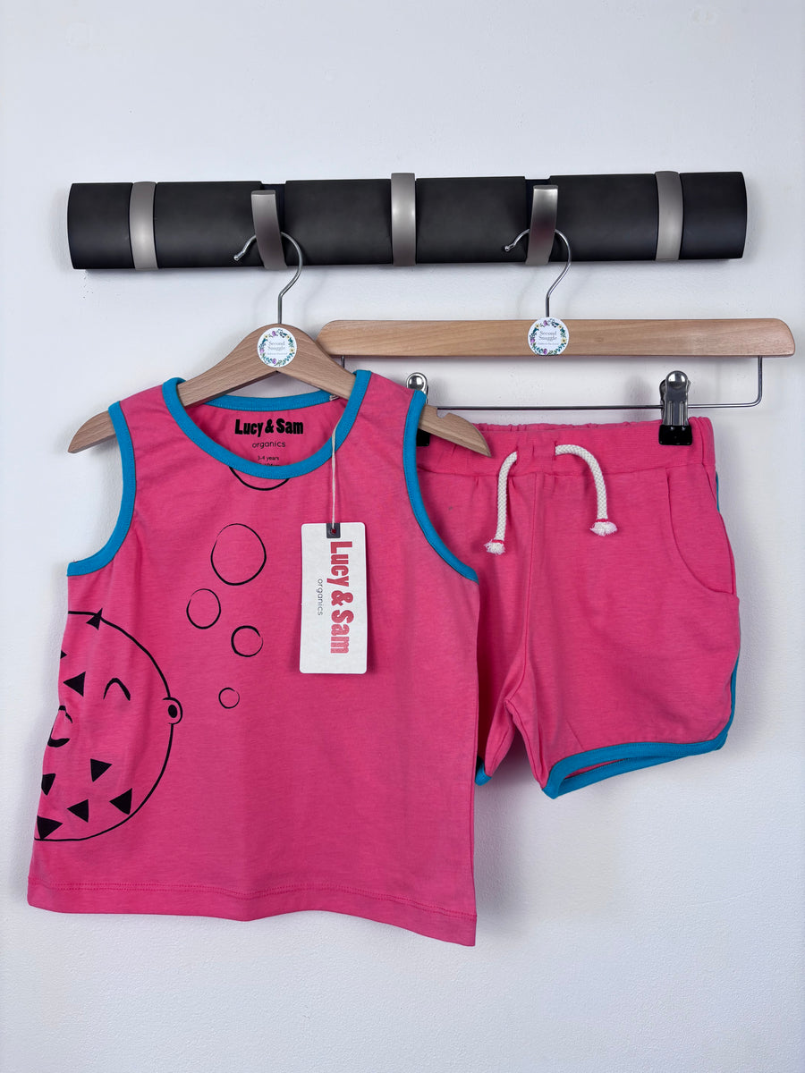 Lucy & Sam Organic Cotton Pink Summer Vest And Shorts Set 3-4 Years-Sets-Second Snuggle Preloved