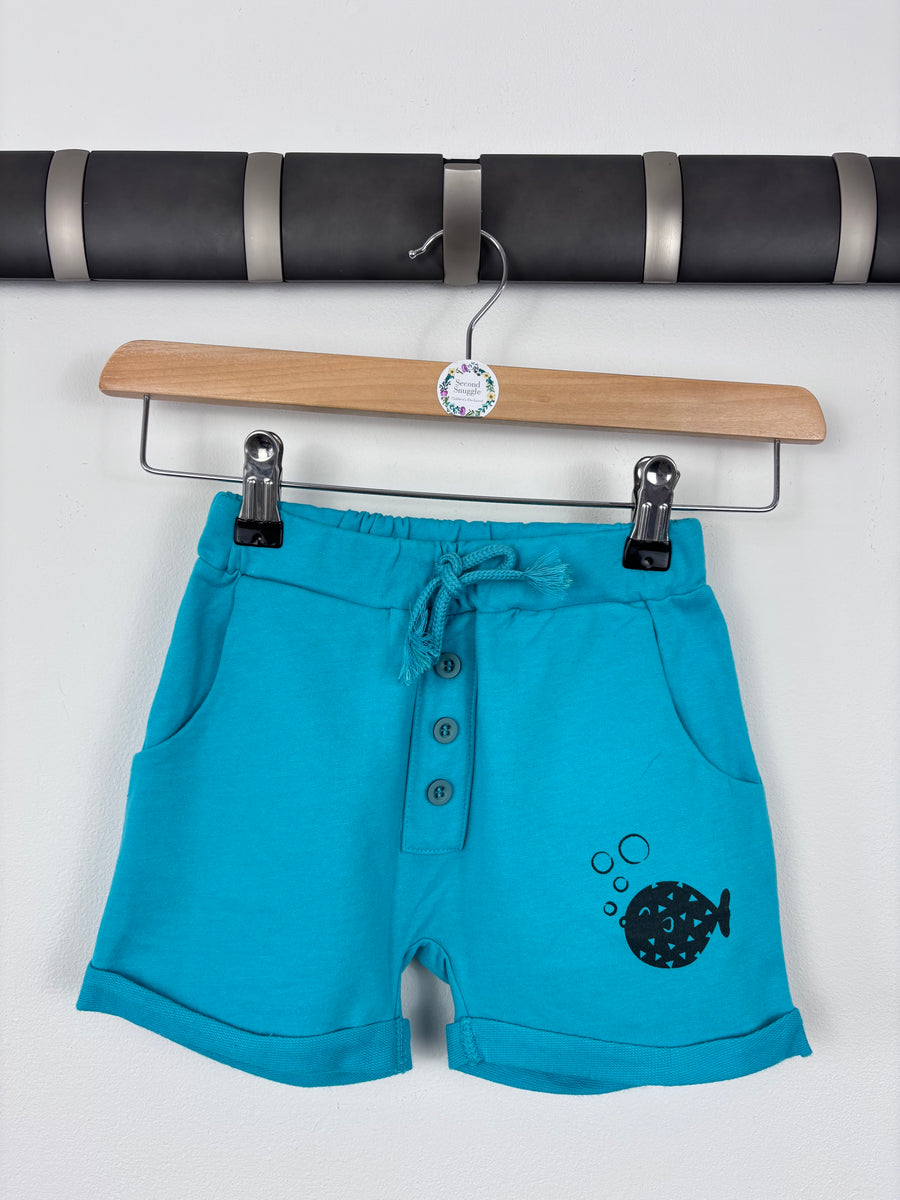 Lucy & Sam Blue Fish Shorts 3-4 Years-Shorts-Second Snuggle Preloved