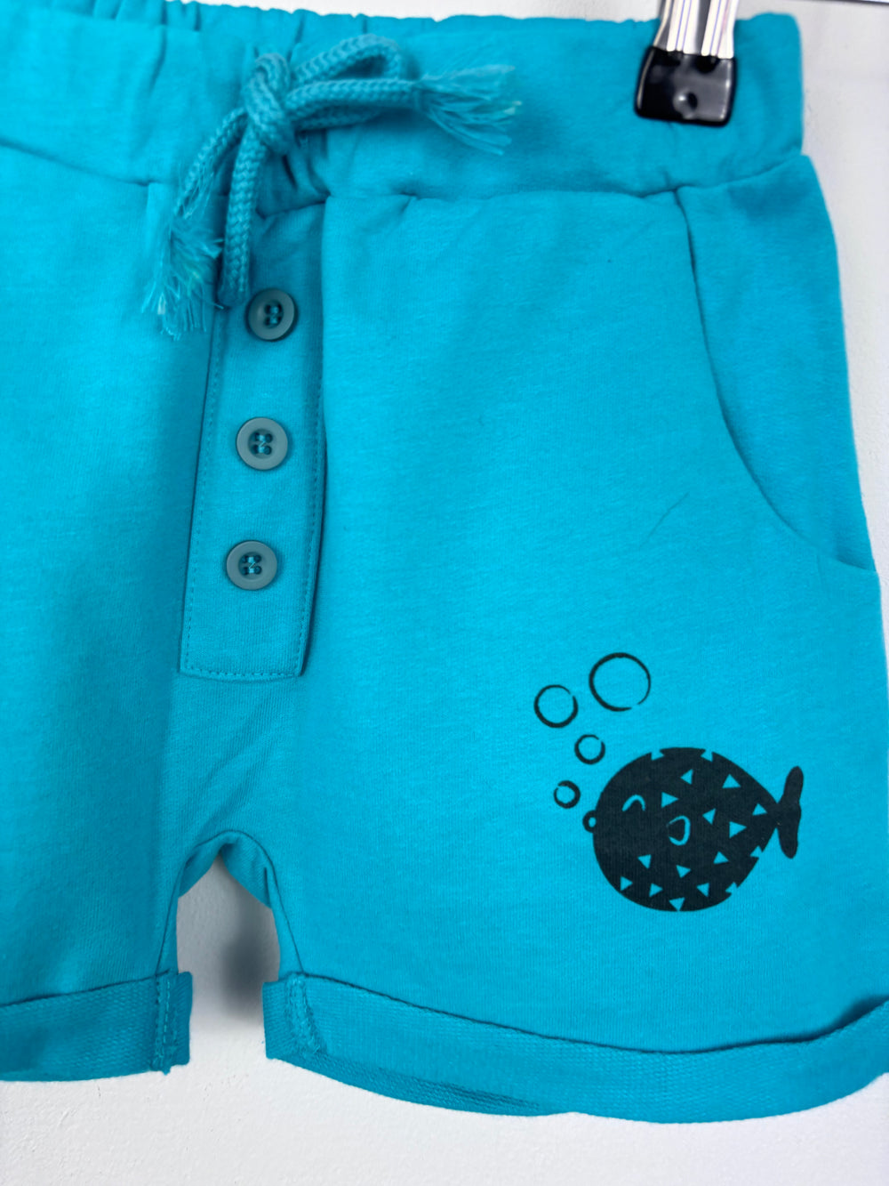 Lucy & Sam Blue Fish Shorts 3-4 Years-Shorts-Second Snuggle Preloved