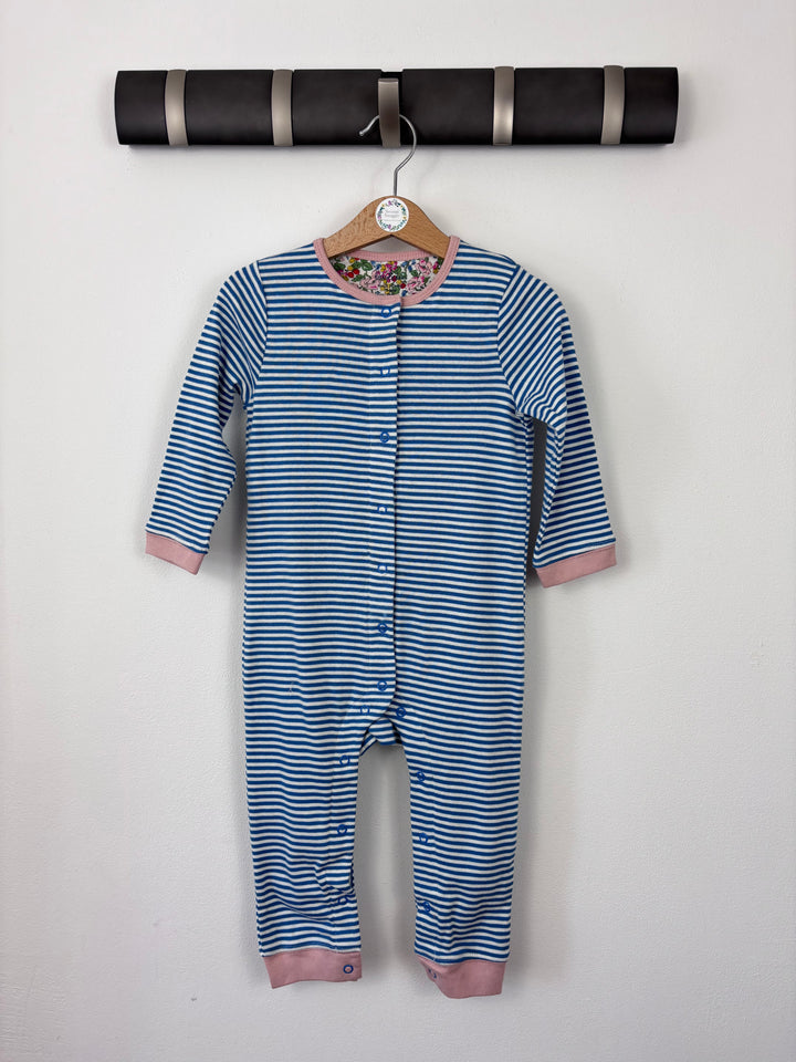 Baby Boden Blue Stripe Romper with Pink Trim 18-24 Months-Rompers-Second Snuggle Preloved