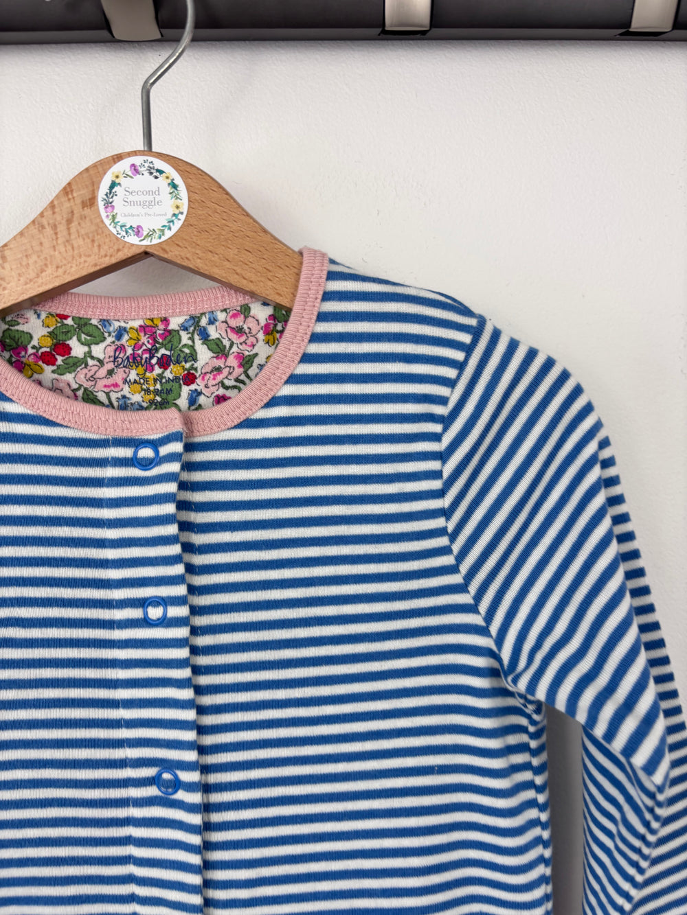 Baby Boden Blue Stripe Romper with Pink Trim 18-24 Months-Rompers-Second Snuggle Preloved