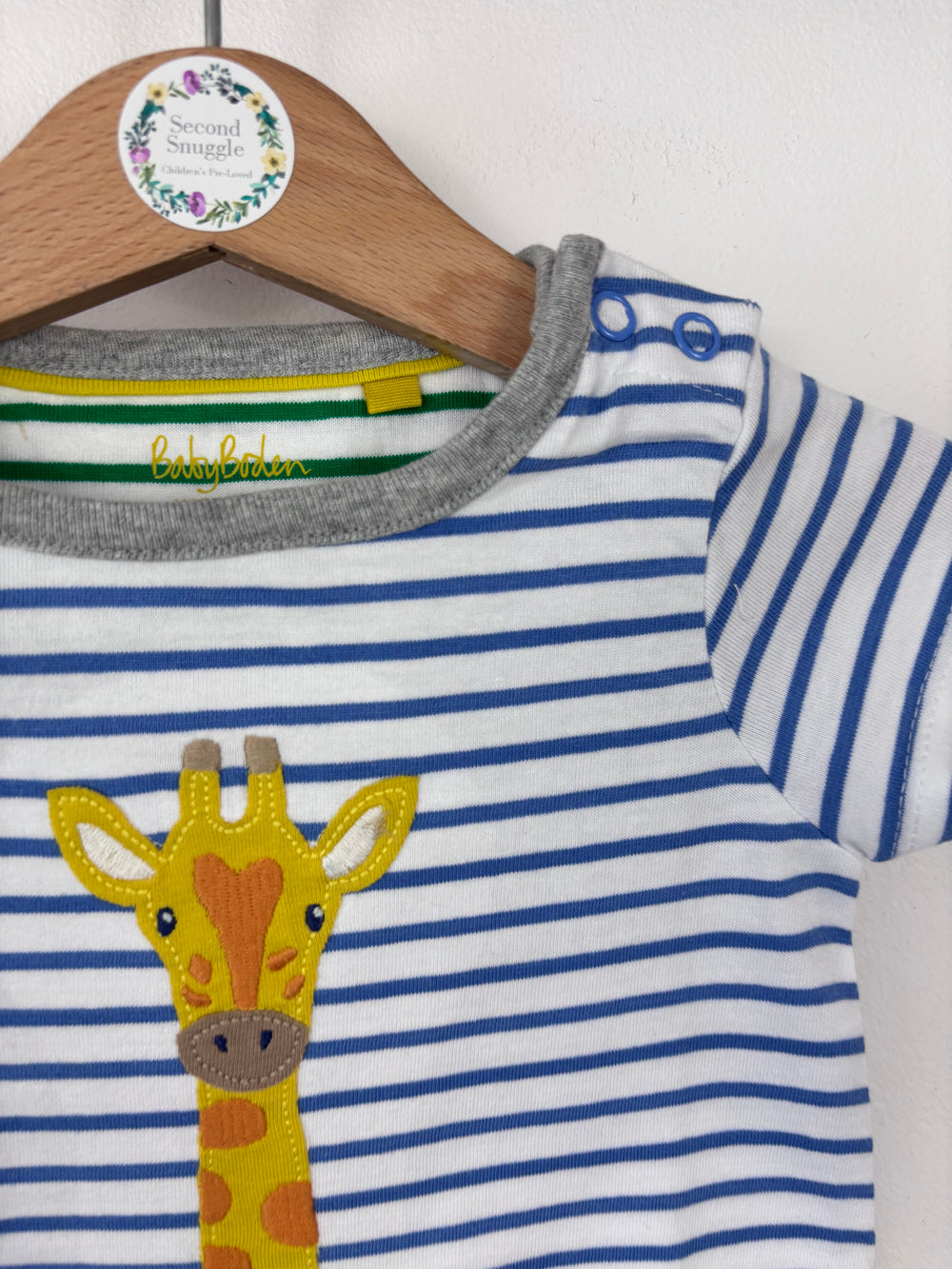 Baby Boden Giraffe Stripe Short Sleeve Romper 3-6 Months-Rompers-Second Snuggle Preloved