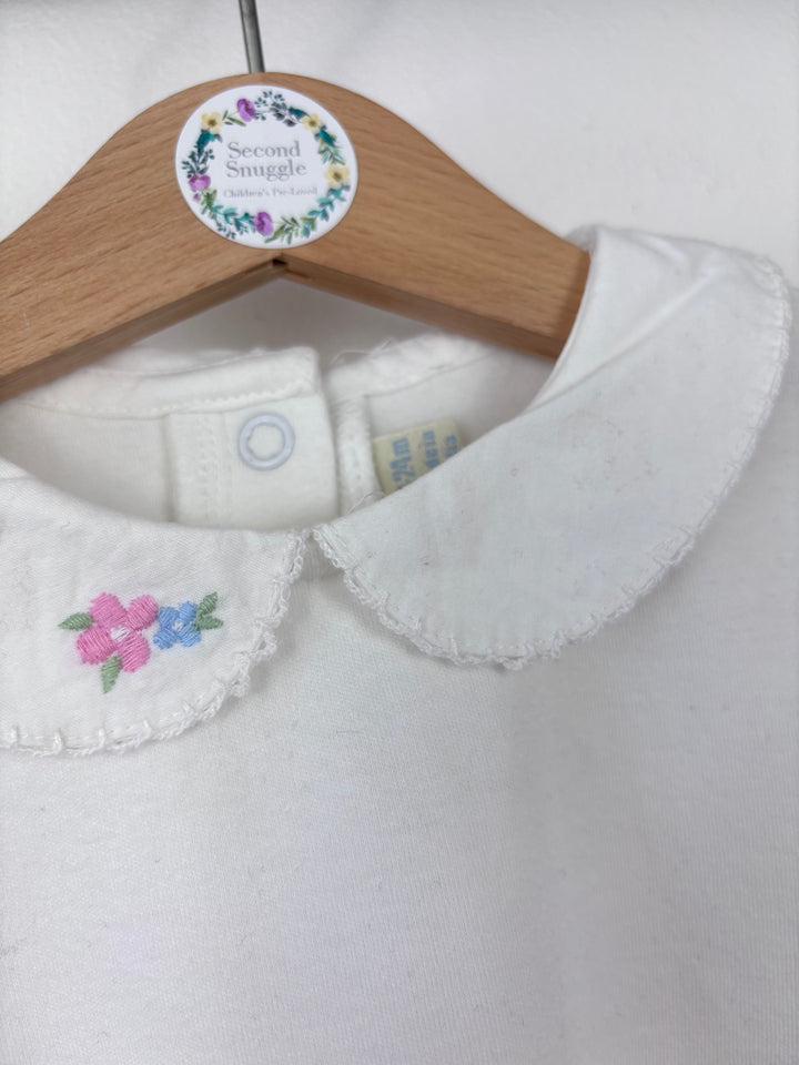 JoJo Maman Bebe White Peter Pan Collar T-Shirt with Embroidered Detail 18-24 Months-Tops-Second Snuggle Preloved