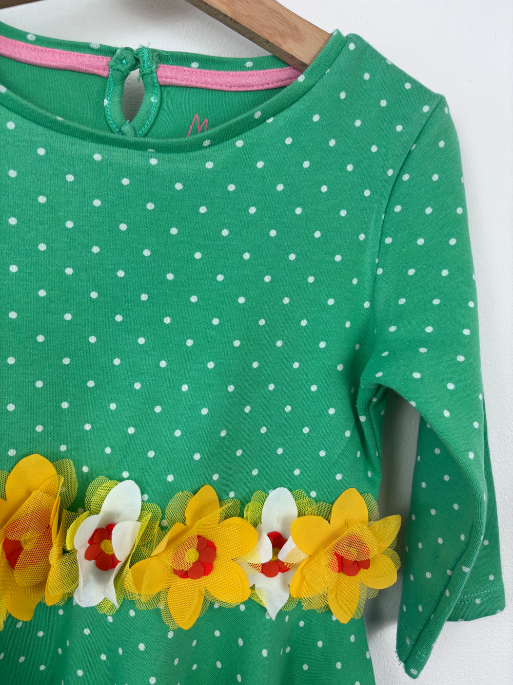 Mini Boden Green Polka Dot Jersey Dress with 3D Flowers 6-7 Years-Dresses-Second Snuggle Preloved