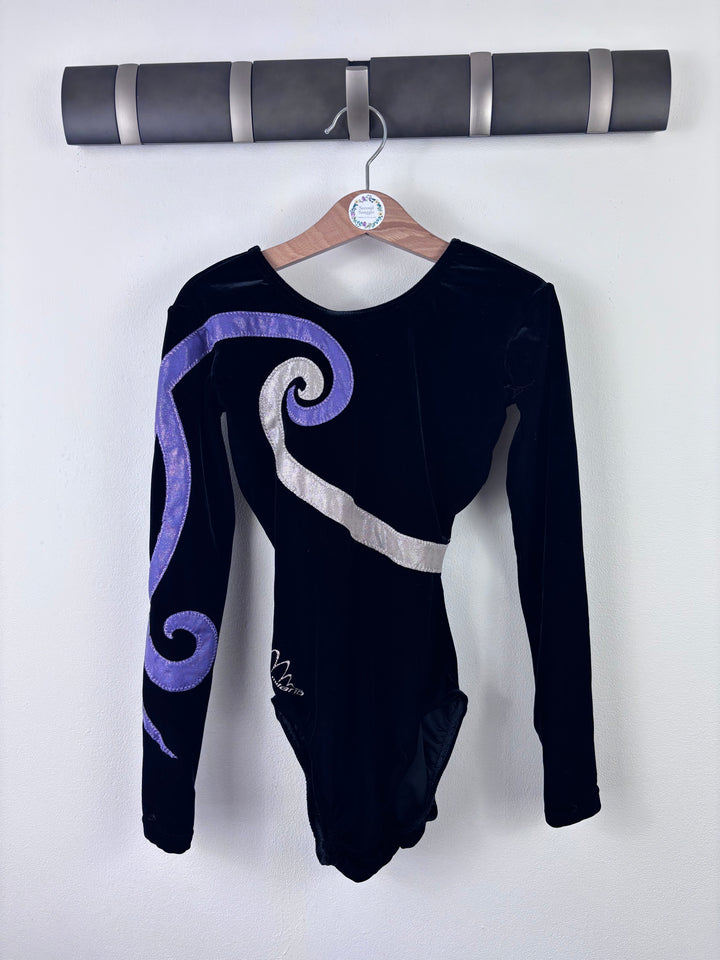 Milano Black and Purple Long Sleeve Leotard 30 Inch-Leotards-Second Snuggle Preloved