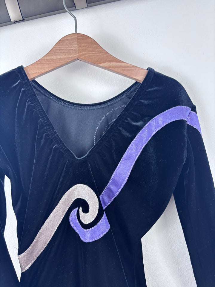 Milano Black and Purple Long Sleeve Leotard 30 Inch-Leotards-Second Snuggle Preloved