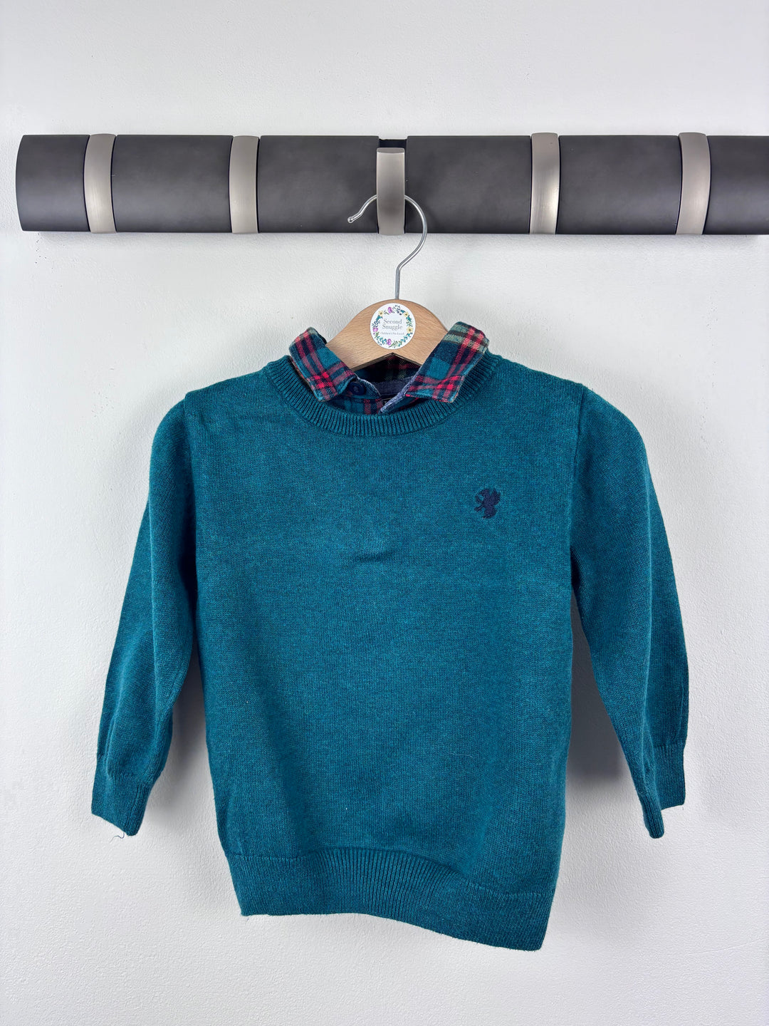Next Teal Jumper with Plaid Collar Detail 12-18 Months-Jumpers-Second Snuggle Preloved