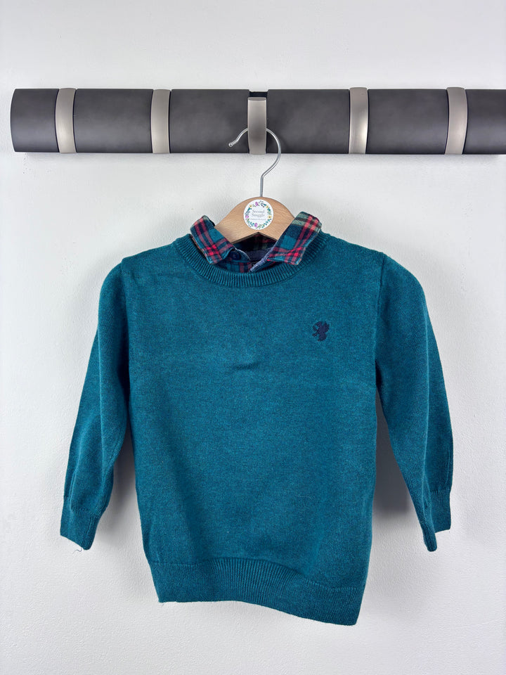 Next Teal Jumper with Plaid Collar Detail 12-18 Months-Jumpers-Second Snuggle Preloved