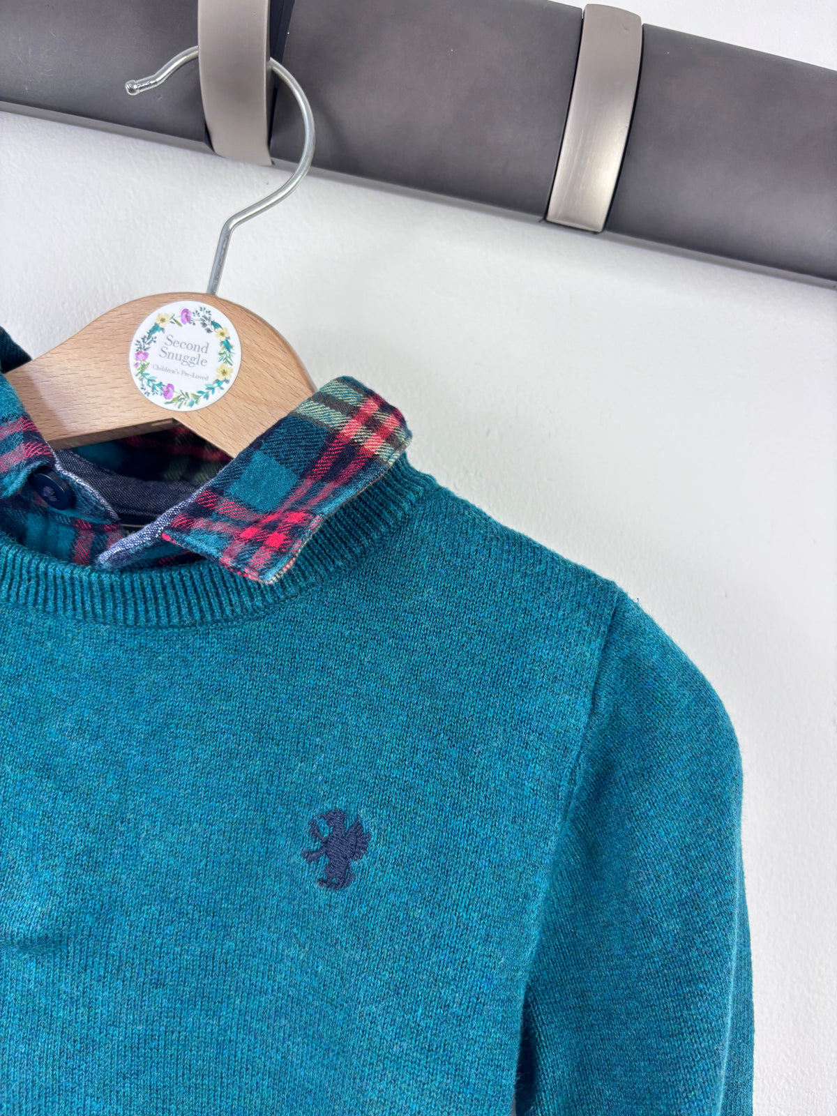 Next Teal Jumper with Plaid Collar Detail 12-18 Months-Jumpers-Second Snuggle Preloved