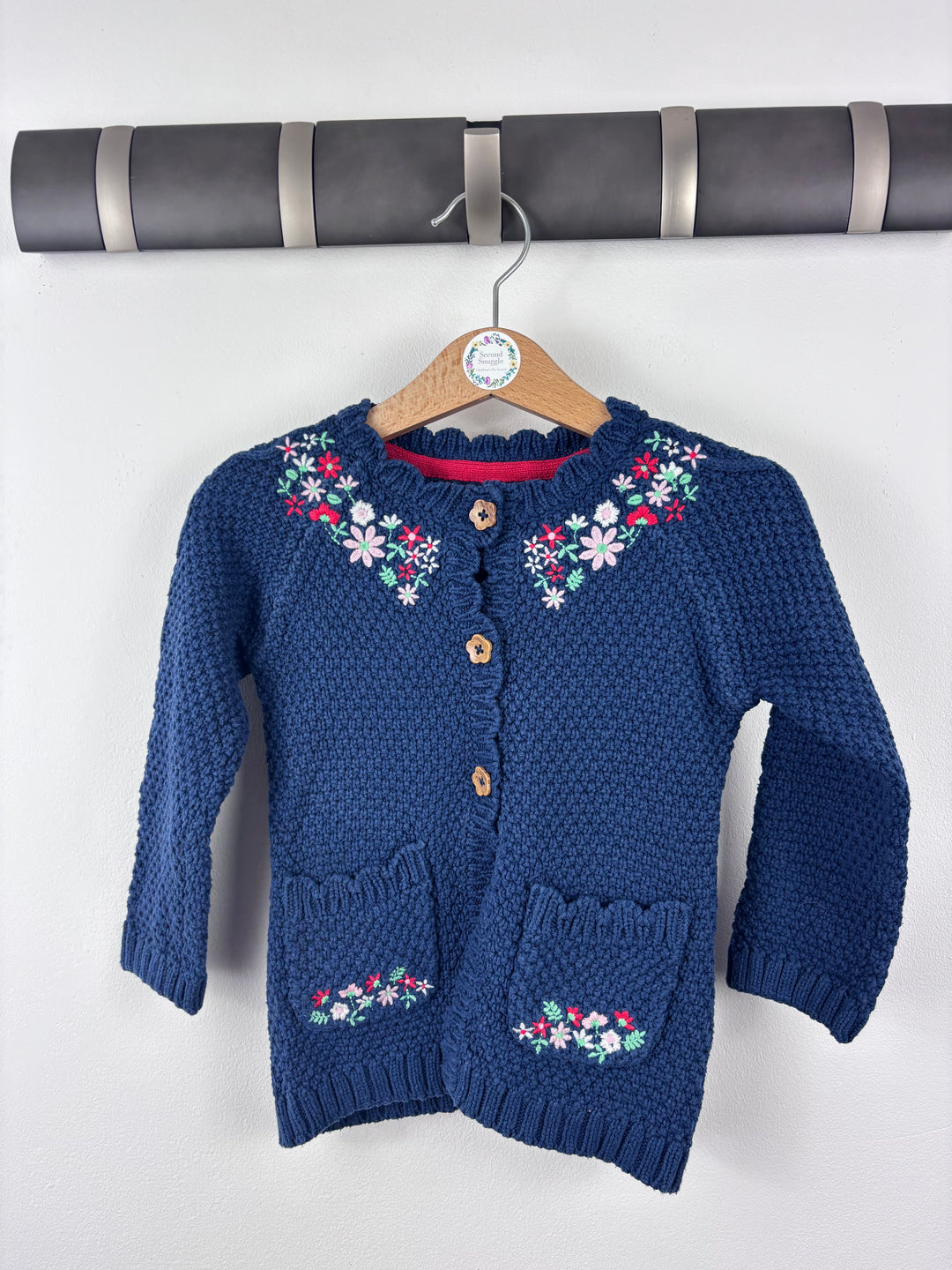 Tu Navy Knitted Cardigan with Floral Embroidery 12-18 Months-Cardigans-Second Snuggle Preloved