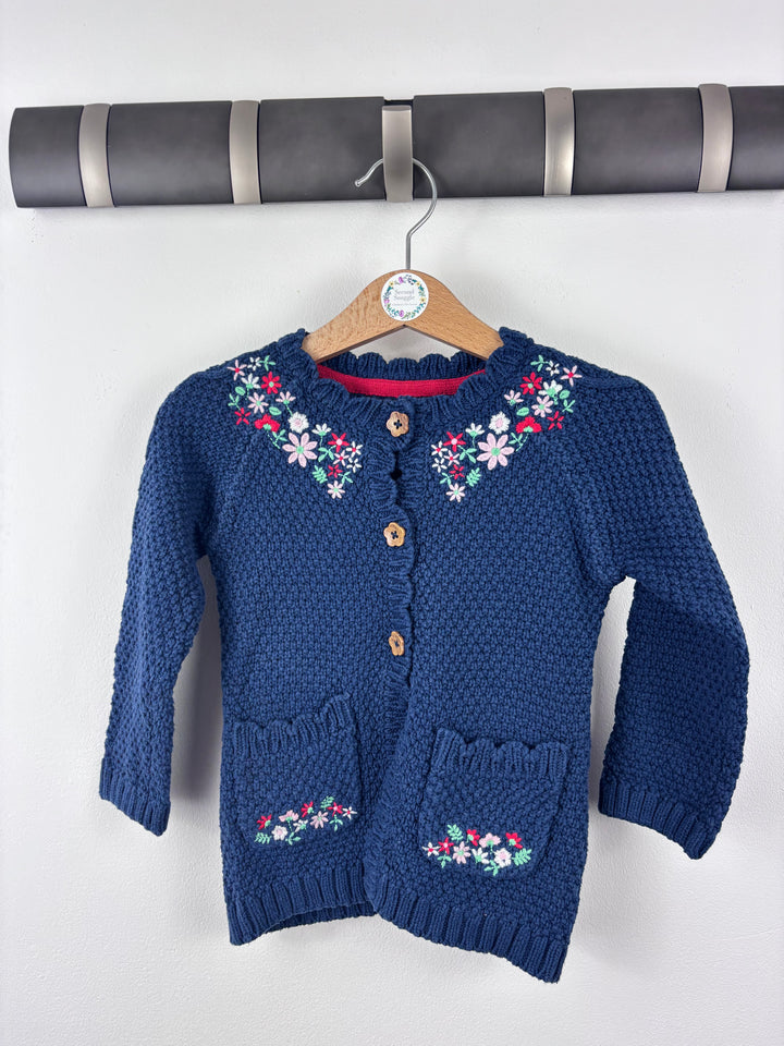 Tu Navy Knitted Cardigan with Floral Embroidery 12-18 Months-Cardigans-Second Snuggle Preloved