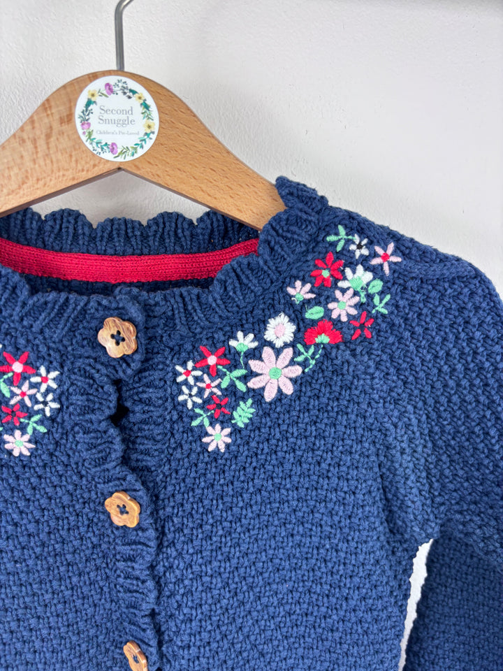 Tu Navy Knitted Cardigan with Floral Embroidery 12-18 Months-Cardigans-Second Snuggle Preloved