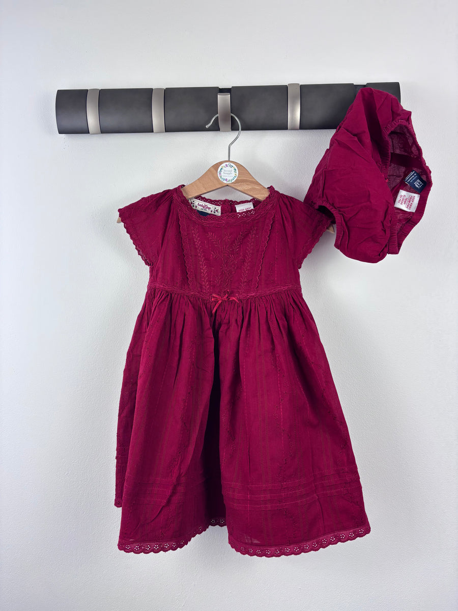 Baby Gap Burgundy Embroidered Dress & Bloomers Set 12–18 Months-Dresses-Second Snuggle Preloved