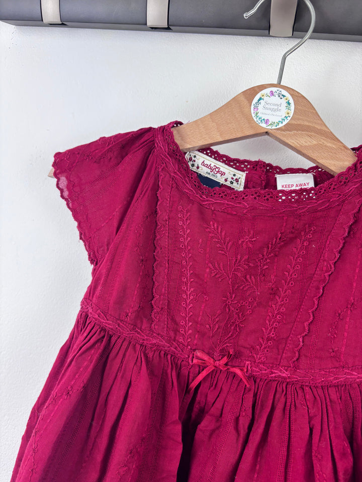 Baby Gap Burgundy Embroidered Dress & Bloomers Set 12–18 Months-Dresses-Second Snuggle Preloved