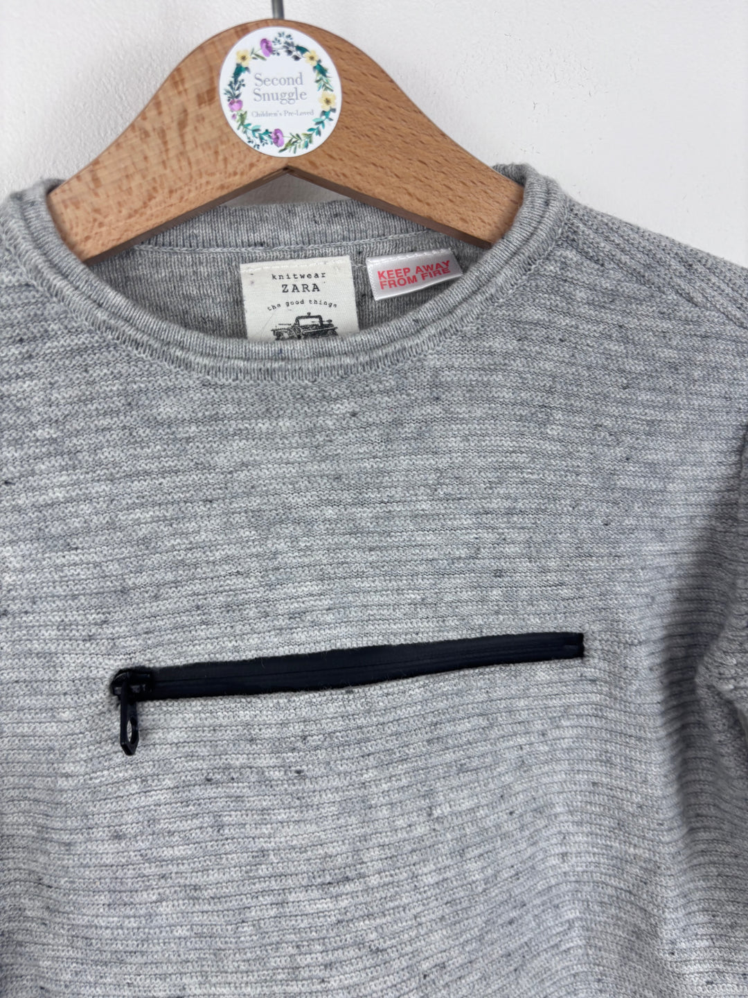 Zara Grey Knit Jumper with Zip Pocket 18–24 Months-Jumpers-Second Snuggle Preloved