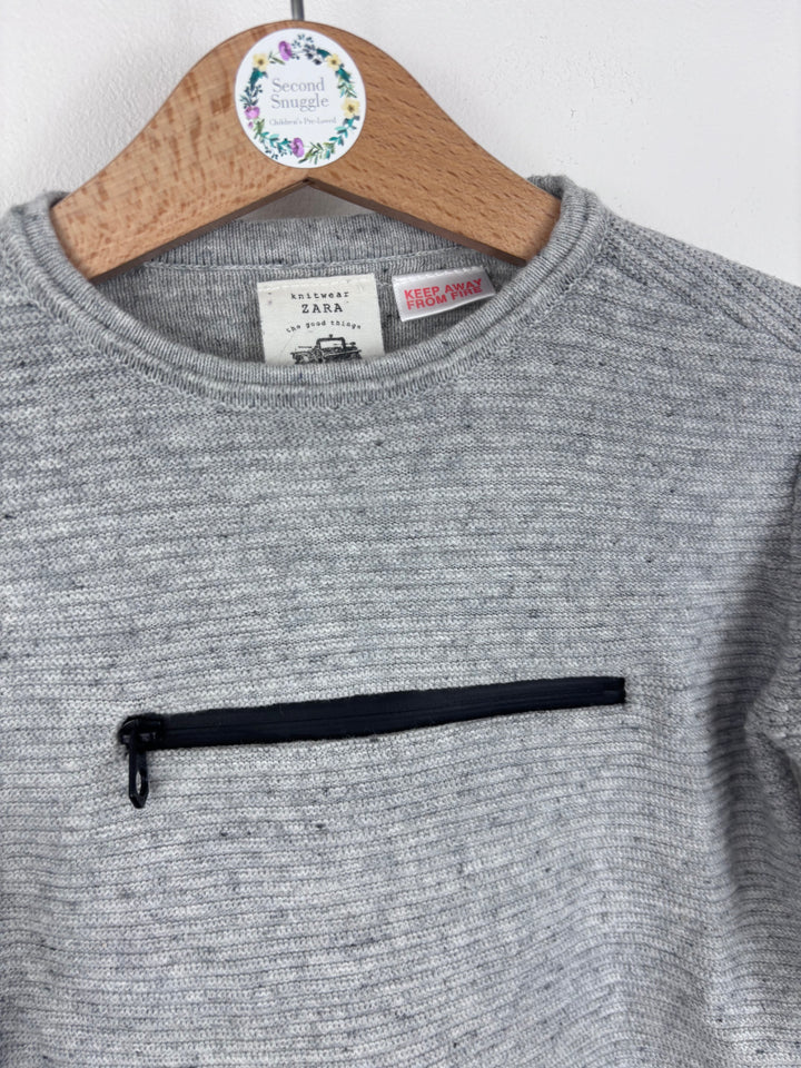 Zara Grey Knit Jumper with Zip Pocket 18–24 Months-Jumpers-Second Snuggle Preloved
