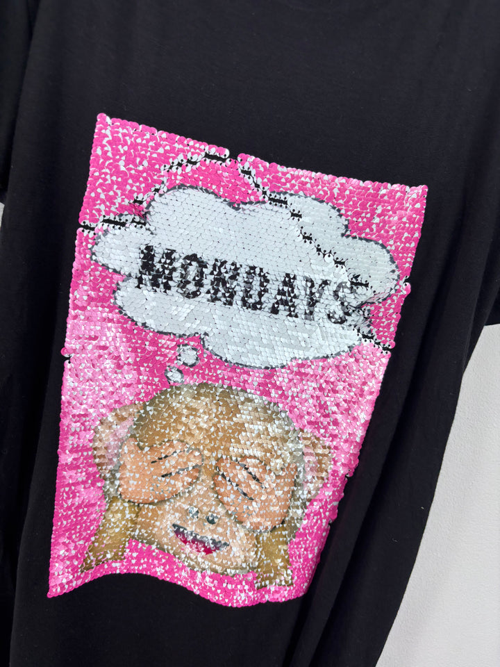 Three Monkey's Sequin Mondays T-Shirt 11–12 Years-Tops-Second Snuggle Preloved