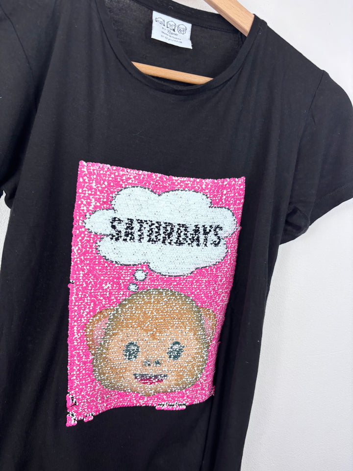 Three Monkey's Sequin Mondays T-Shirt 11–12 Years-Tops-Second Snuggle Preloved