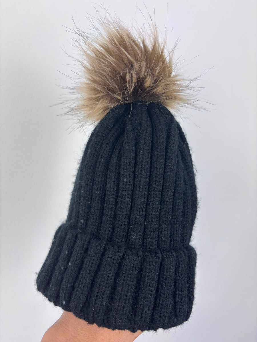 Black Knit Bobble Hat 0–6 Months-Hats-Second Snuggle Preloved