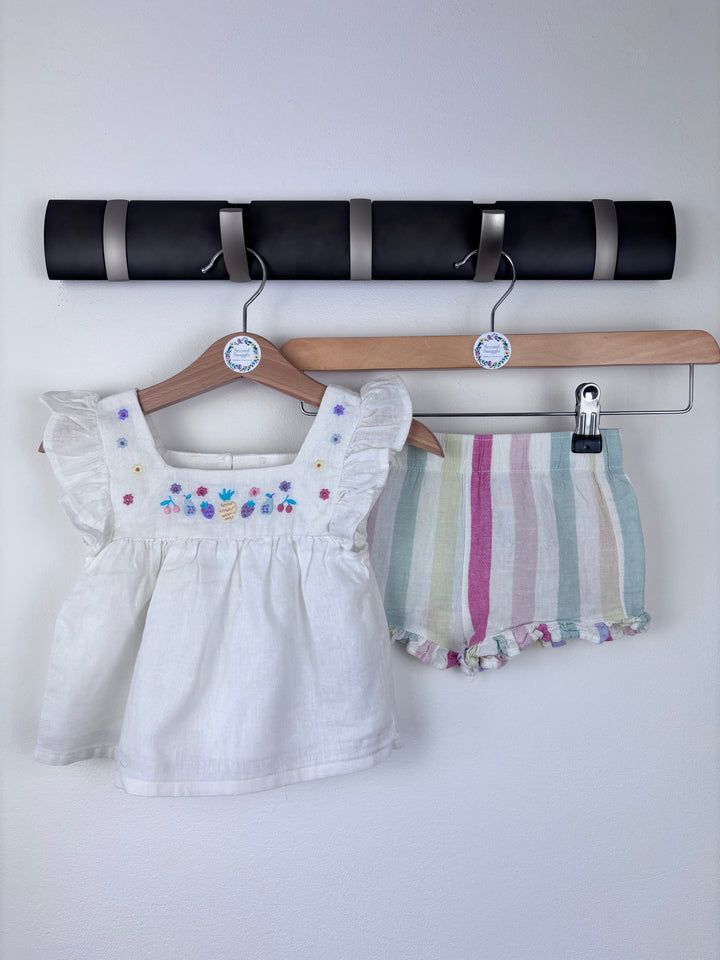 M&S Embroidered Top & Striped Shorts Set 3-6 Months-Sets-Second Snuggle Preloved