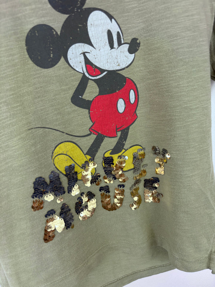 Next Khaki Mickey Mouse Sequin Long T-Shirt 3 Years-Tops-Second Snuggle Preloved