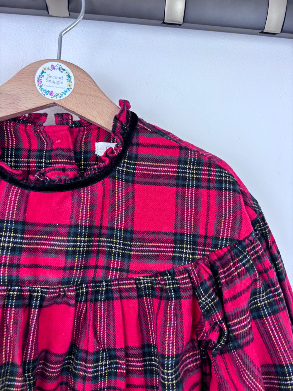 Next Red Check Puff Sleeve Dress 2-3 Years-Dresses-Second Snuggle Preloved