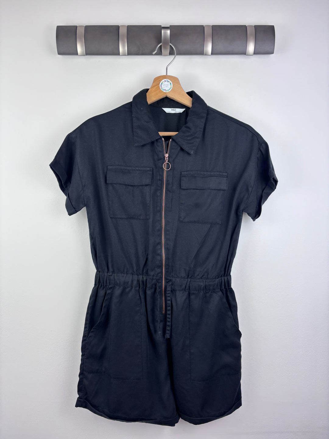 M&S Black Zip-Up Playsuit 11–12 Years-Play Suits-Second Snuggle Preloved