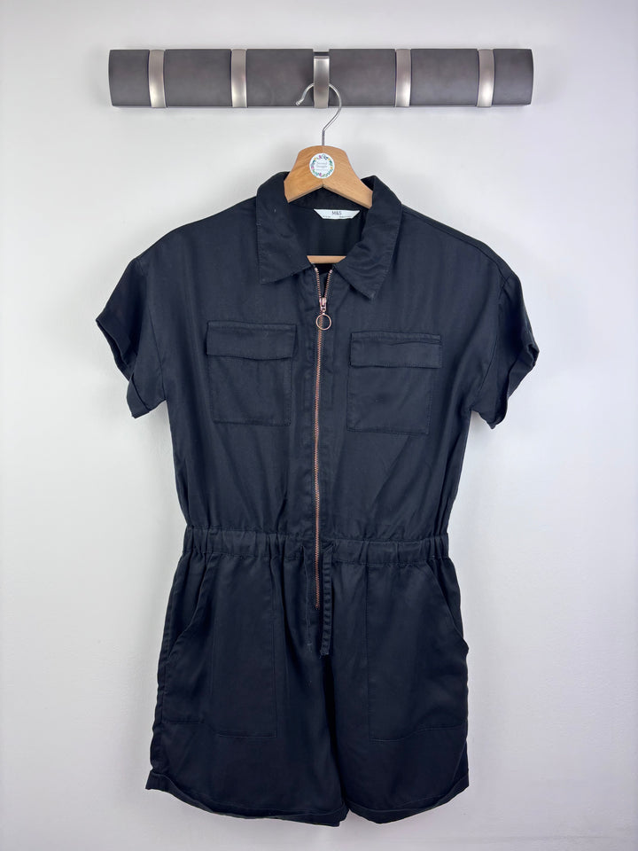 M&S Black Zip-Up Playsuit 11–12 Years-Play Suits-Second Snuggle Preloved