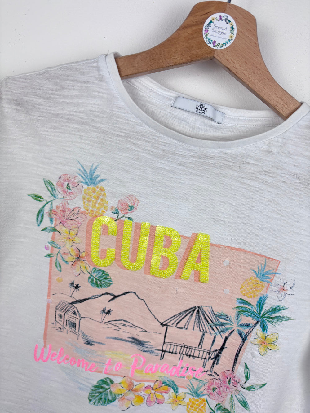 M&S Cuba Paradise Cropped T-Shirt 11–12 Years-Tops-Second Snuggle Preloved