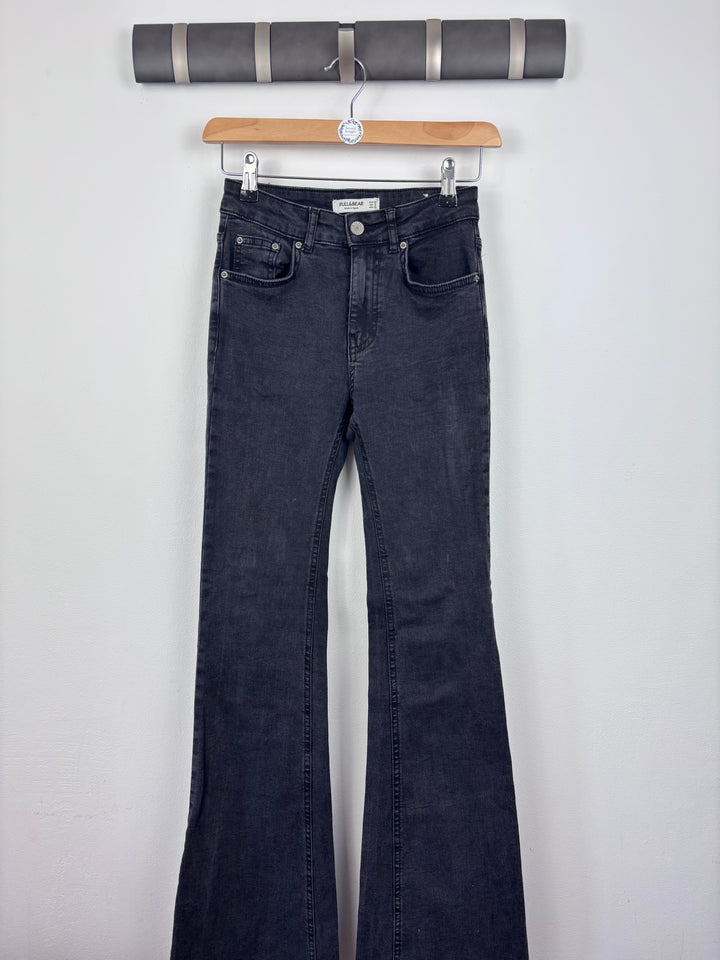 Pull & Bear Black Flared Jeans 32 US 0-Trousers-Second Snuggle Preloved