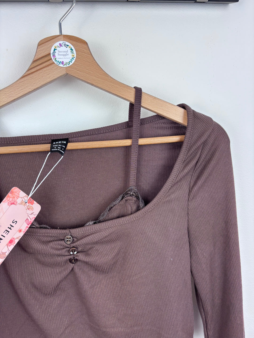 Shein Brown Long Sleeve Crop Top Small-Tops-Second Snuggle Preloved