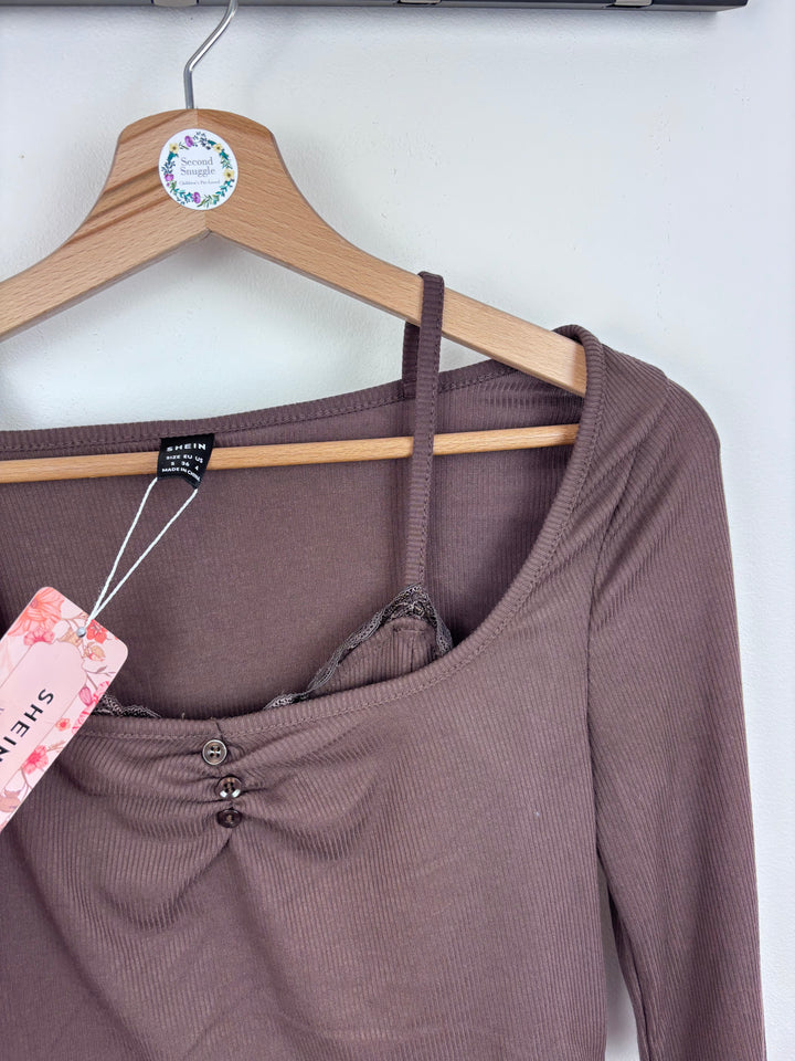 Shein Brown Long Sleeve Crop Top Small-Tops-Second Snuggle Preloved