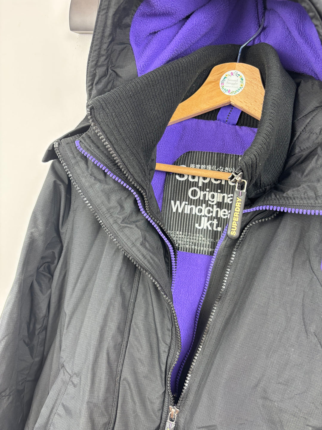 Superdry Black Windcheater Jacket UK 8-Coats-Second Snuggle Preloved