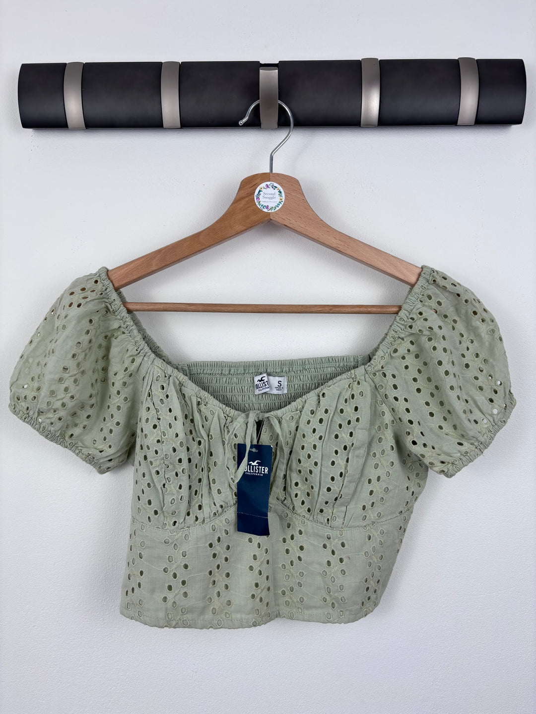 Hollister Green Broderie Top Small-Tops-Second Snuggle Preloved