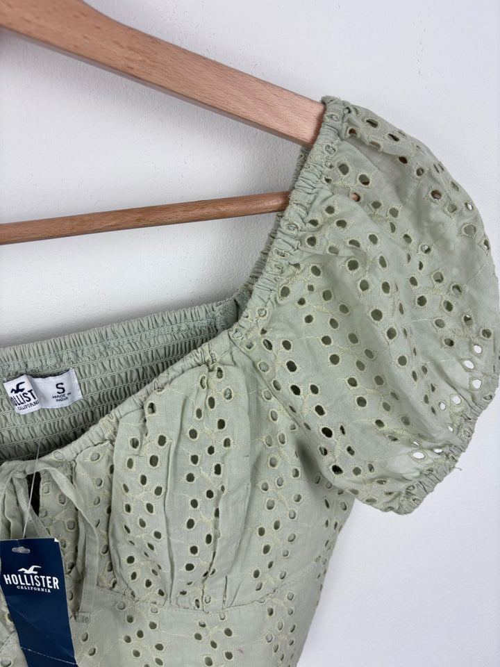 Hollister Green Broderie Top Small-Tops-Second Snuggle Preloved
