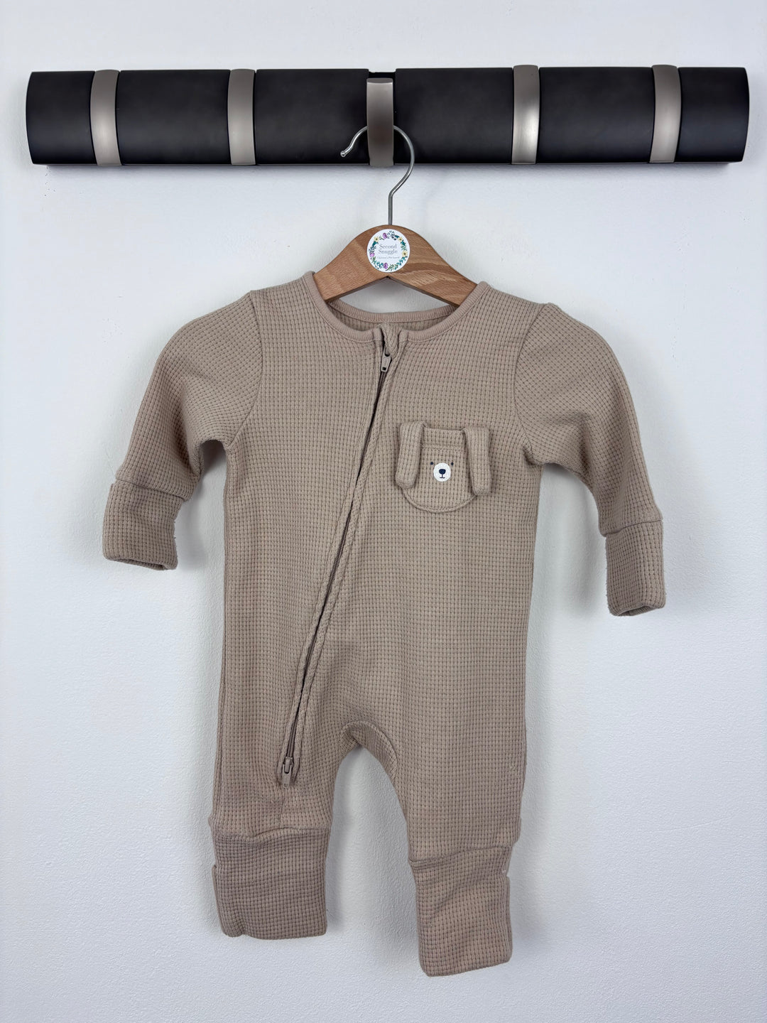 Primark Taupe Zip Sleepsuit 0-3 Months-Rompers-Second Snuggle Preloved