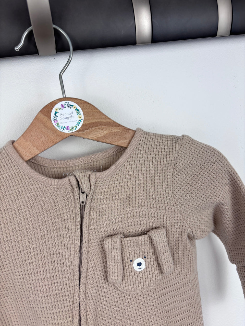 Primark Taupe Zip Sleepsuit 0-3 Months-Rompers-Second Snuggle Preloved